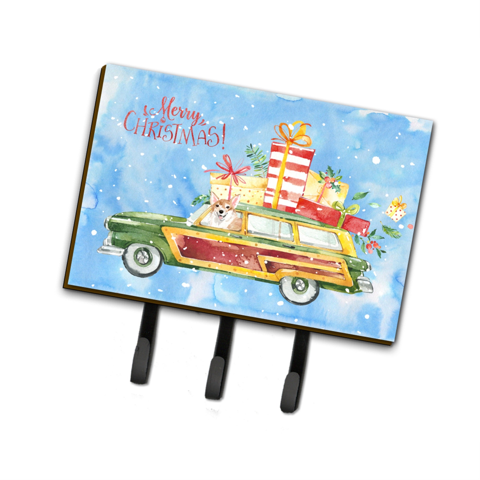 Caroline'S Treasures Merry Christmas Corgi Leash Or Key Holder Hooks, Multicolor